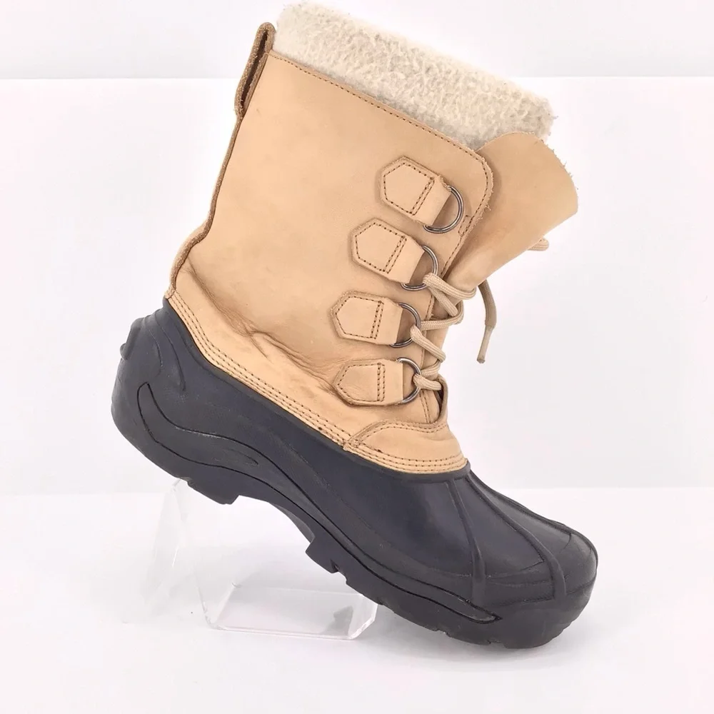 Sorel US Badger II Boots Beige Tan Leather Brown Rubber Winter Lined Size 8